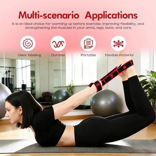 Fitness Resistance Band for Stretching and Yoga, 8-Section Elastic Training Bands, Number Stretch Resistance Band with Clear Markings, Adjustable Bands for Full Body Stretching Shaping(Red)