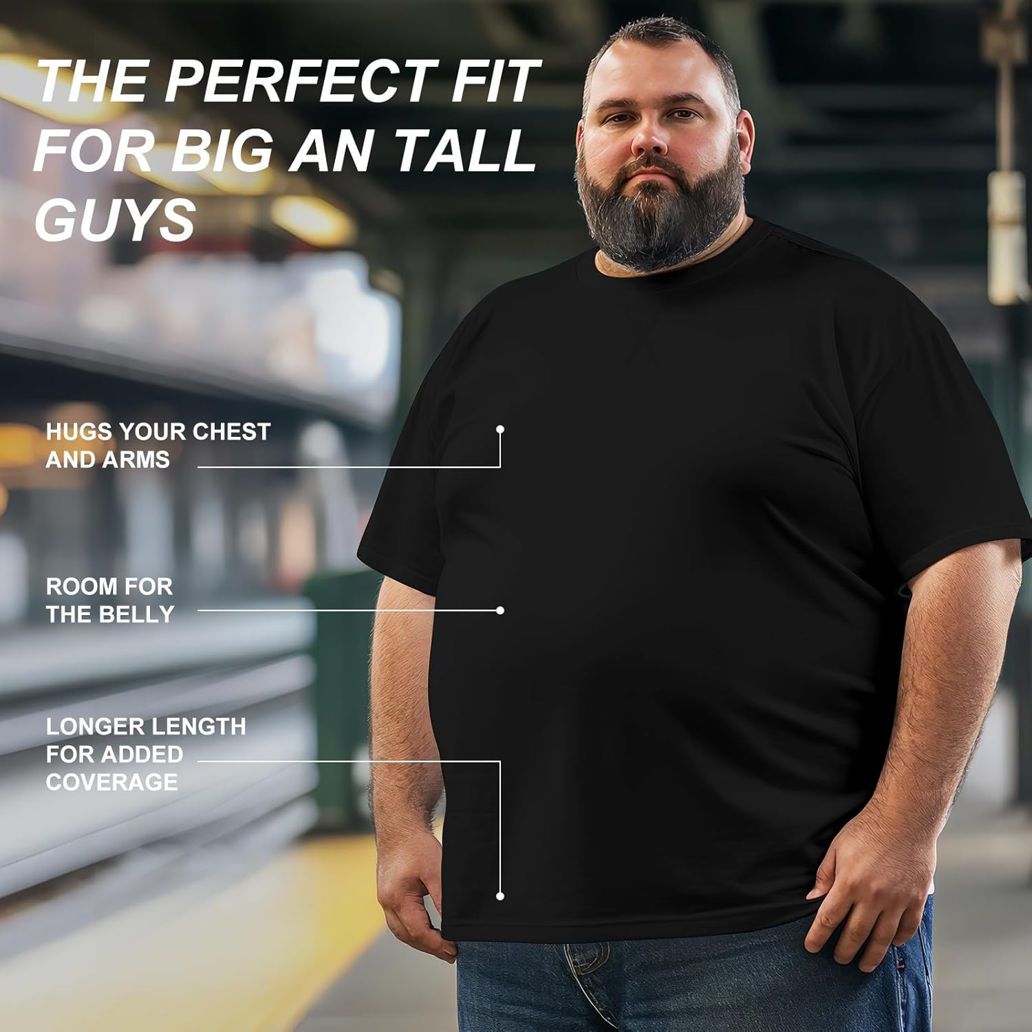 Skiennix Men's Big & Tall T-Shirts | Casual Stretch Short-Sleeve Tee in 3XL-8XL Sizes