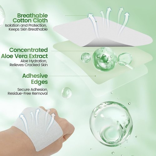 DooWee Aloe Vera Cracked Skin Patches - 50 Large Hydrating Bandages for Dry Heels & Hands | 3x2 Inch