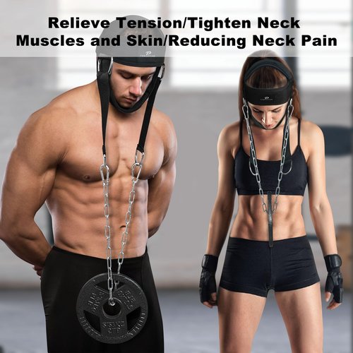 Powerfeng Neck Harness for Weight Lifting: Thicken Neck Exerciser Strengthener Head Weights - Neck Workout Trainer for Men Women