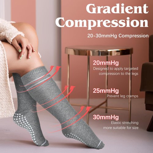 Funnysoft 6 Pair Pregnancy Compression Socks with Grip Non Slip 20-30 Mmhg Maternity Anti Skid Graduated Support Compression Stockings for Women Pregnant Nurses Yoga Supply