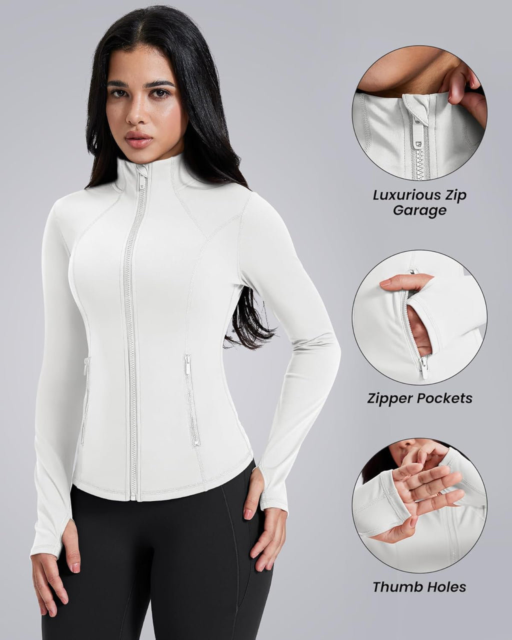 AVGO Women's Workout Jacket - Lightweight Athletic Zip-Up with Pockets & Thumb Holes | Slim Fit Running Top