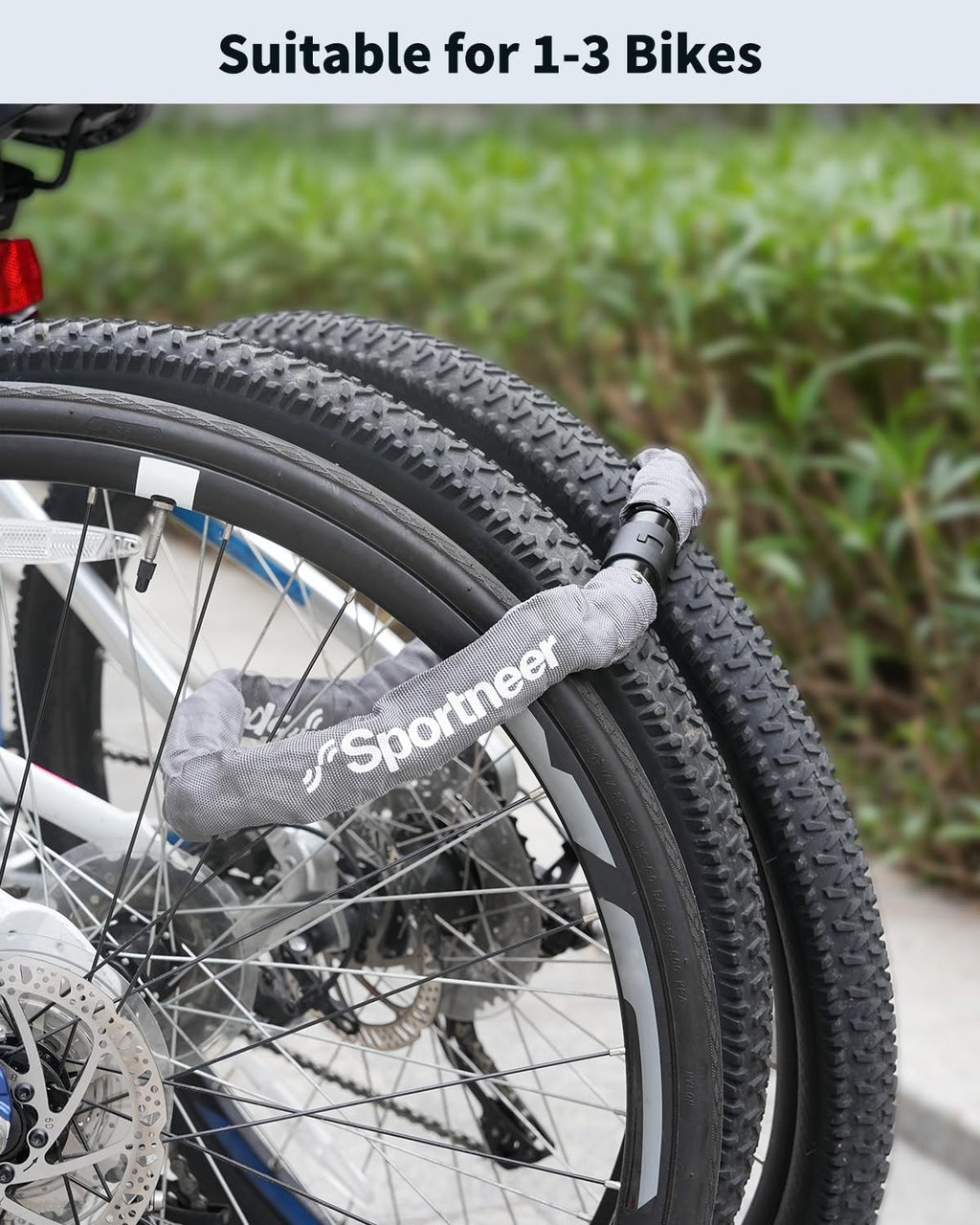 Sportneer Bike Lock - Heavy Duty 3.2ft Anti-Theft Chain Lock with 2 Keys | 8mm Thick Grey Design
