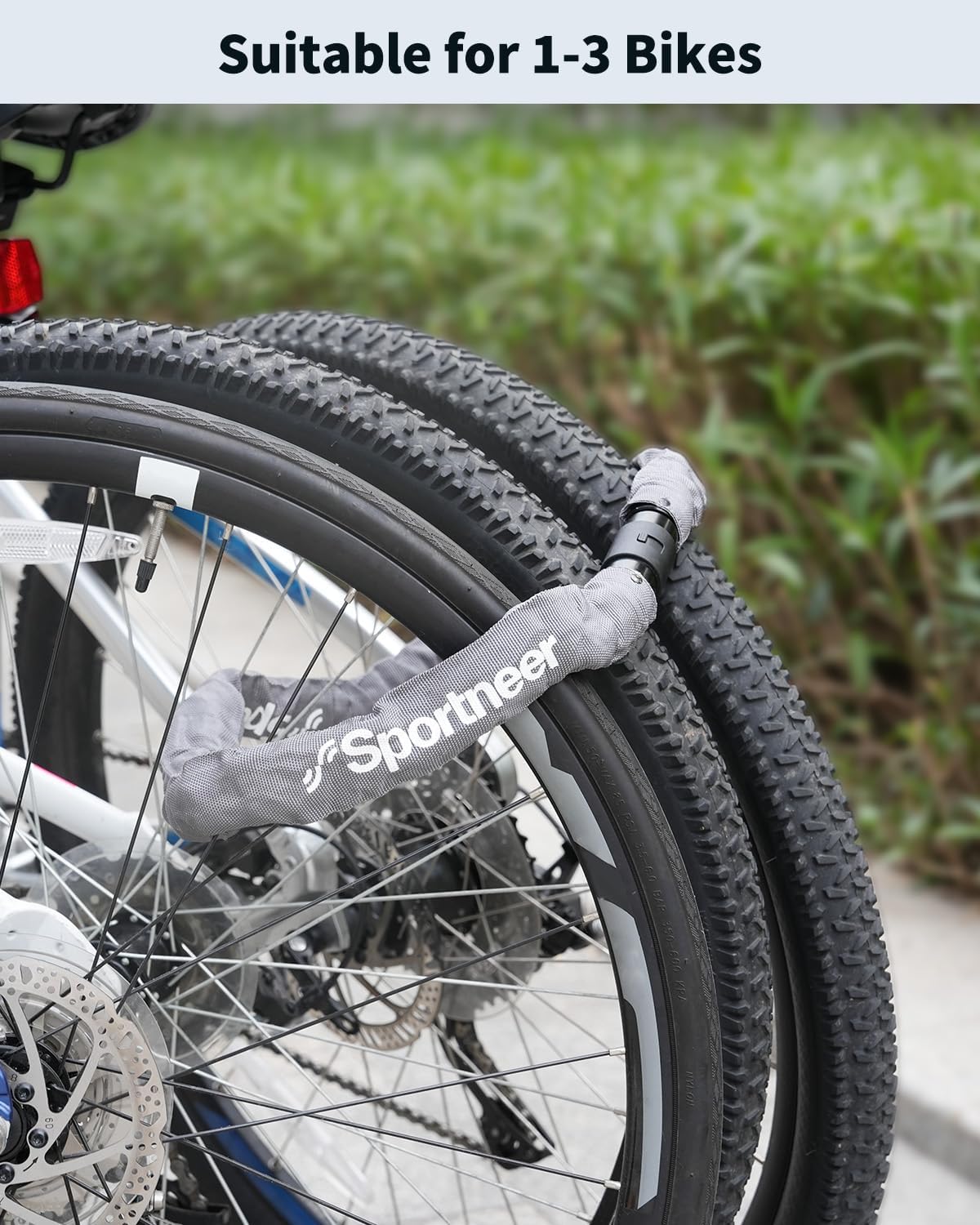 Sportneer Bike Lock - Heavy Duty 3.2ft Anti-Theft Chain Lock with 2 Keys | 8mm Thick Grey Design