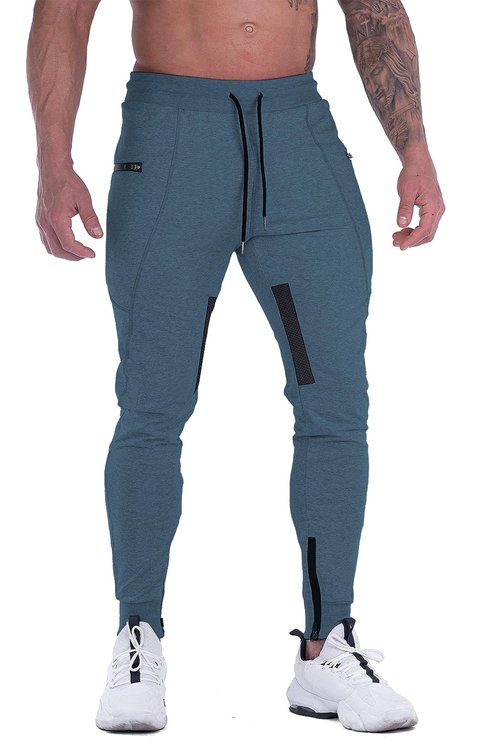 FIRSTGYM Mens Joggers Sweatpants Slim Fit Workout Training Thigh Mesh Gym Jogger Pants with Zipper Pockets Navy Blue