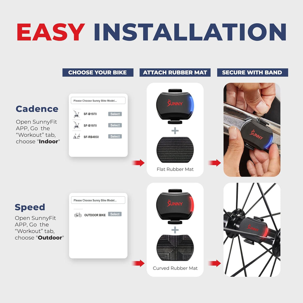 Sunny Health & Fitness Cadence Sensor - Bluetooth ANT+ for Indoor/Outdoor Bikes, Magnet-Less Design - CB110S