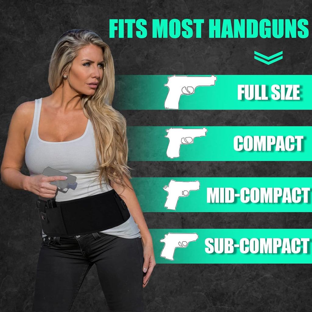 Skiennix Belly Band Holster - Comfortable Neoprene Gun Holster for Glock, S&W, Ruger | Fits Most Pistols & Revolvers