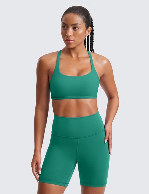 CRZ YOGA Criss Cross Sports Bra - Wireless Medium Support Gym Cami with Strappy Back