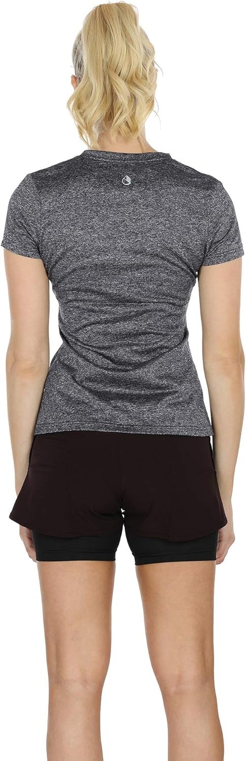 Icyzone Workout Shirts - Women's V-Neck Yoga Tops for Running & Fitness | Short Sleeve Tees (XL, Royal Blue/Purple/Charcoal)