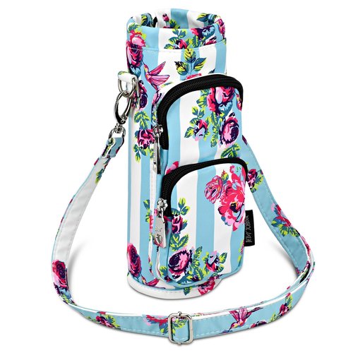 Betsey Johnson Insulated Water Bottle Pouch Holder Carrier Crossbag with Adjustable Shoulder Strap - Lightweight Polyester Accessories with Pockets Good for Hiking Travelling Sports(Hummingbird Floral