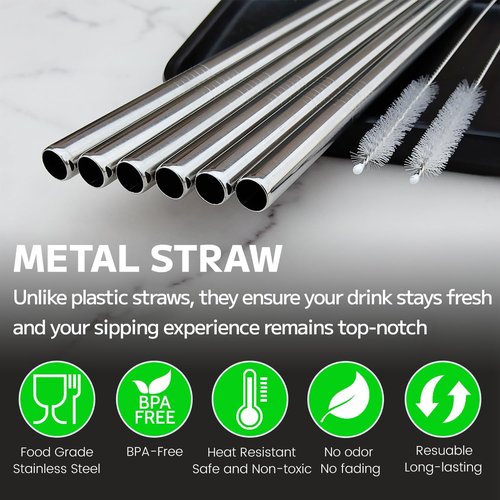 MIMORE Metal Straws for Owala - 6 PCS Stainless Steel Replacement Straws | Reusable & Dishwasher Safe