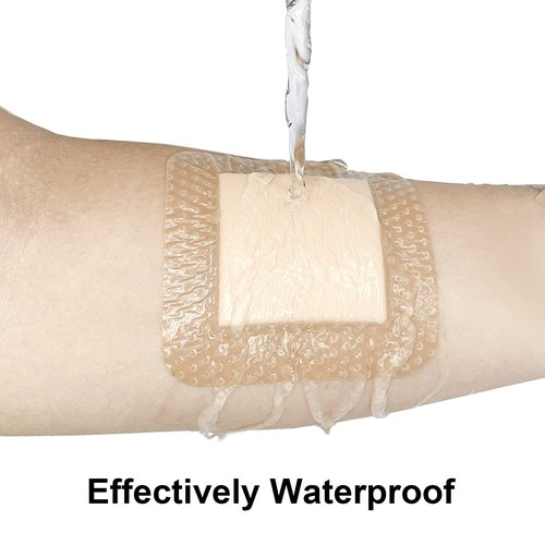 Carbou Silicone Foam Dressing with Gentle Border,4"x4" Adhesive Waterproof and High Absorbency Square Wound Care Dressing Bandage for Pressure Sore, Leg Ulcer, Diabetic Ulcer,10 Pack