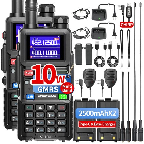 BAOFENG Ham Radio Handheld AR-5RM 10W Long Range Walkie Talkies Rechargeable Portable Tactical Emergency NOAA Weather Two Way Radios USB-C Charger For Survival Gear Camping,2 Pack