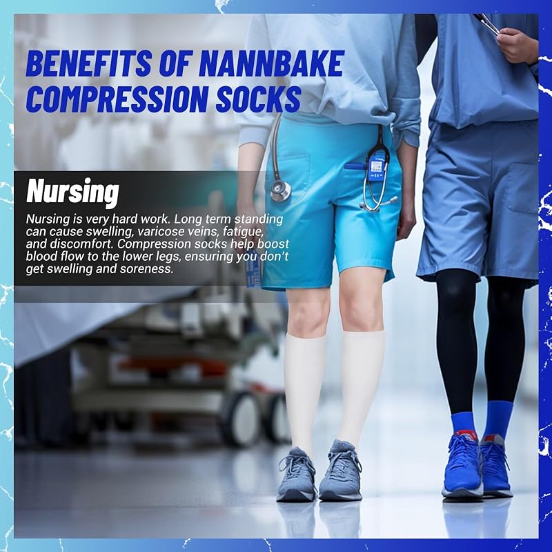 NANNBAKE 3 Pairs Compression Socks for Men & Women 15-20 mmHg Knee High White Small-Medium - Variation 02