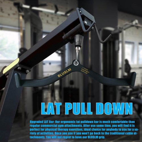 BLUSLM LAT Pull Down Bar for Cable Machine, LAT Pulldown Attachments T-bar V-bar Cable Attachment for Gym, Back Tricep Strength Training Handle (BL07)