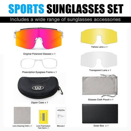 SPOSUNE Polarized Cycling Glasses with 3 Lenses, TR90 Sports Sunglasses for Men Women, Baseball Sunglasses Cycling