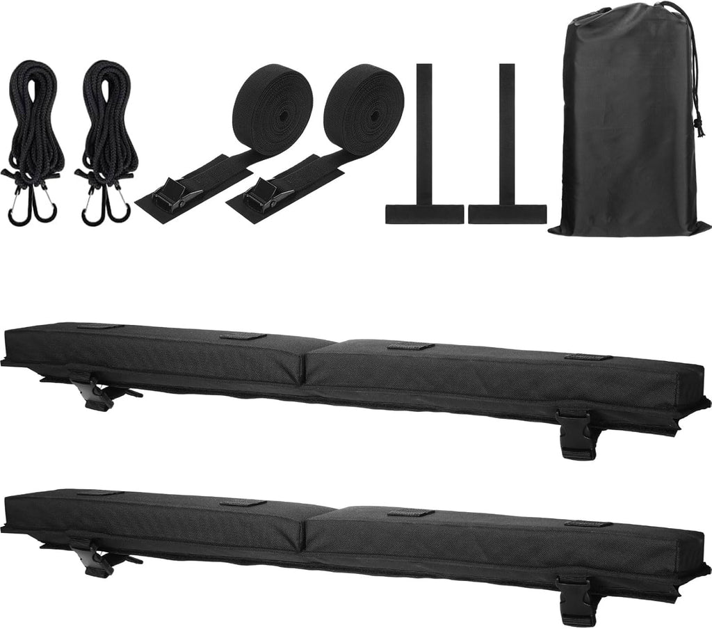 Skiennix Universal Soft Roof Rack Pads - Kayak Carrier & Surfboard Racks with 15ft Tie Down Straps | Black
