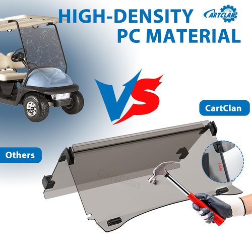 Golf Cart Windshield, Club Car Windshield with Windshield Clips Suitable for 2004-Up Club Car Precedent, Onward, Tempo Golf Carts, PC UV Resistant, Foldable Tinted Windshield Replacement