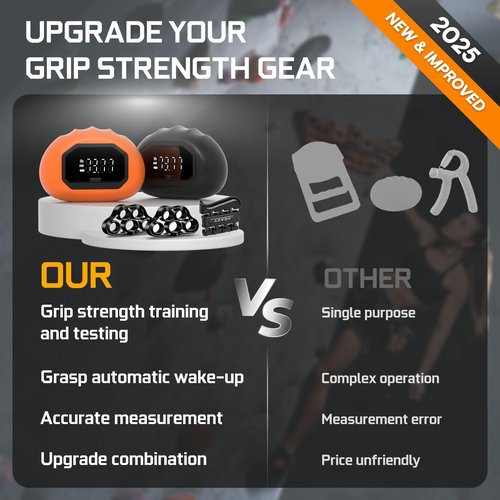 Funny Palm Grip Strength Tester Trainer - Strength Dynamometer Rechargeable Hand Exercising Device for Hand and Finger Grip Tester with Finger Exerciser Stretcher Workout Equipment Orange Black