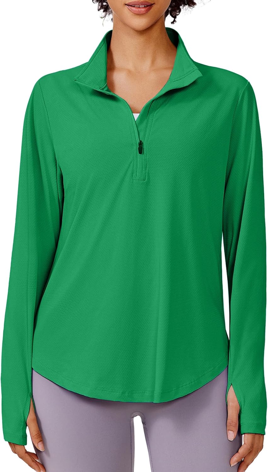 PINSPARK Long Sleeve Workout Tops - UPF 50+ Sun Protection, Quick Dry Athletic Shirt for Running & Hiking