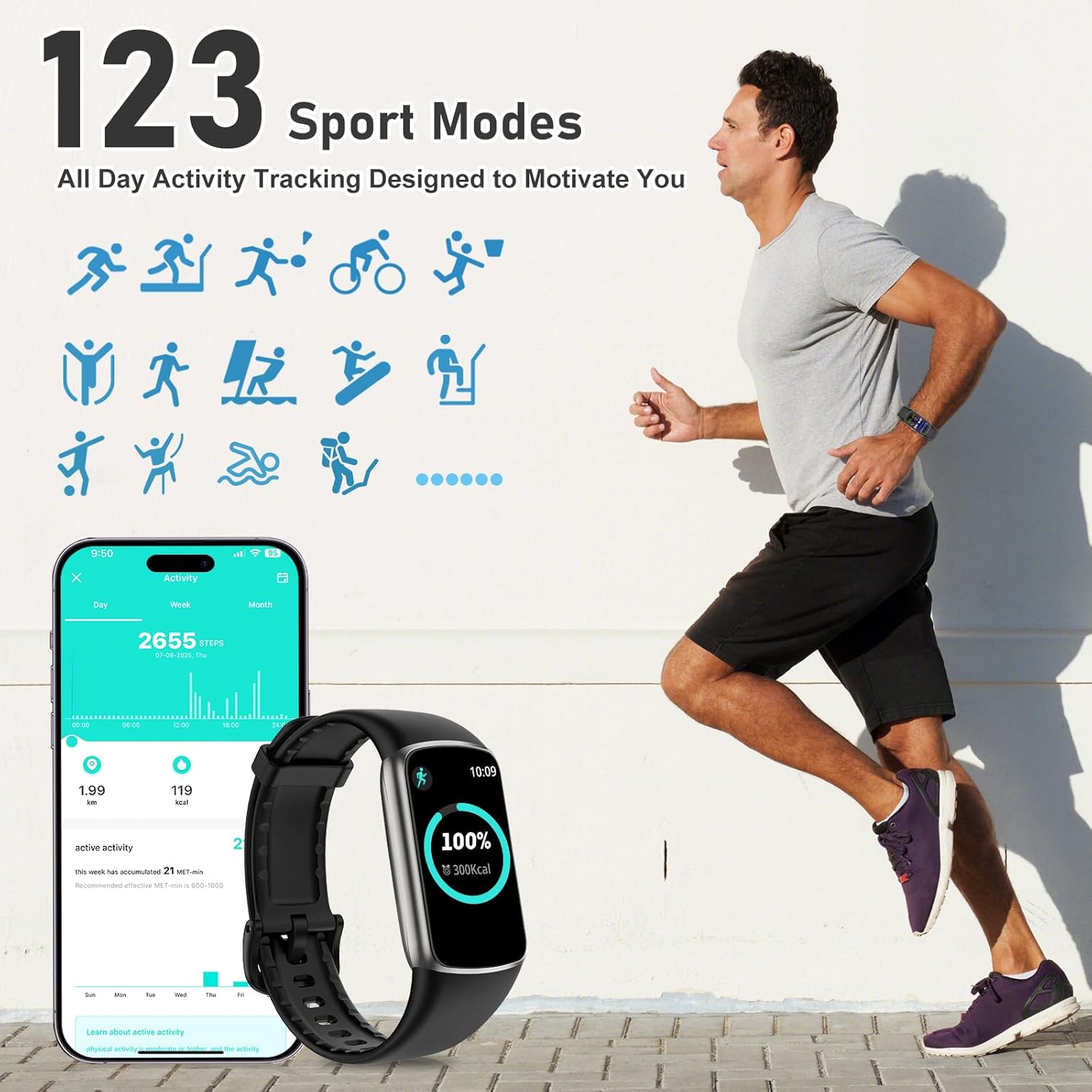 Skiennix Fitness Tracker - 24/7 Heart Rate & Blood Oxygen Monitor | IP68 Waterproof, 123 Sports Modes