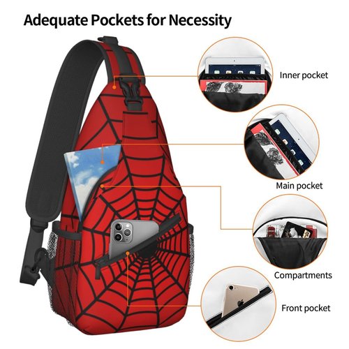 Red Spider Web Unisex Crossbody Backpack Sling Bag for Men Women One Shoulder Chest Bags Triangle Rucksack Strap for Gym Sport Travel Hiking Casual Outdoor Walking Biking Cycling Daypack