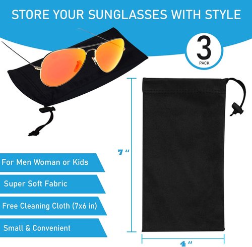 Mamlyn Microfiber Sunglasses Pouch - Premium Quality With Spring Fastener | Ideal For Travel