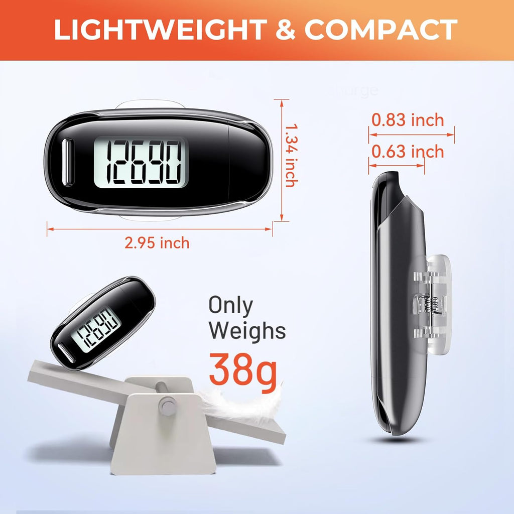 Skiennix 3D Pedometer - USB Rechargeable Step Counter with Backlight | Accurate Walking Tracker for All Ages