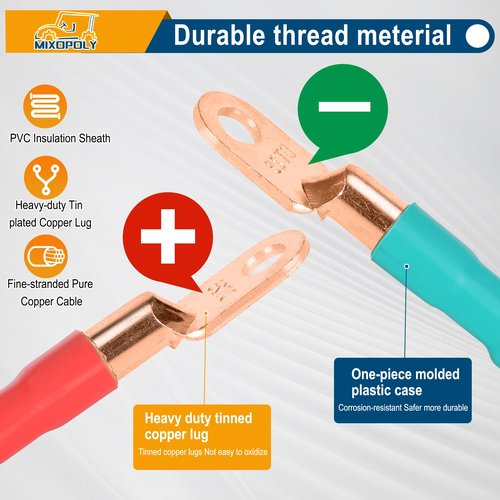 Mixopoly 4 Gauge Golf Cart Battery Cable Kit Replacement for Yamaha G22 48V, G2 G8 G9 36V Pure Copper AC/DC Battery Wiring Kit (5-Piece Set)