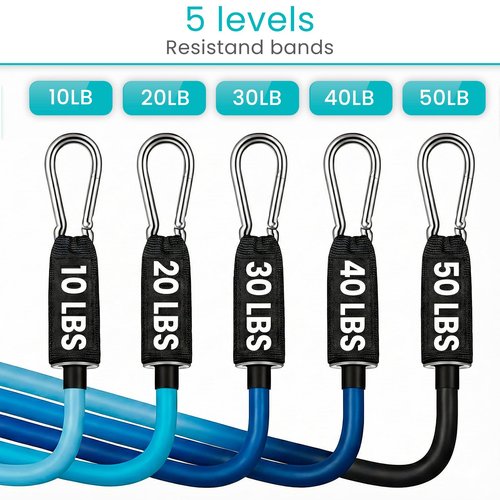 Vive Resistance Band Set (11 PCS) (With App) - Versatile Exercise Tubes with Wide Handles, Workout Poster, & Door Anchor - Adjustable 10-50 LB Tension for Full Body Home Fitness & Rehab -for Men/Women