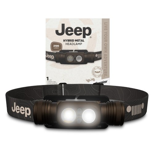Energizer Jeep HM-2100 Headlamp Rechargeable, Hybrid Power Source Head Lamp, IPX4 Water-Resistant, Bright Rechargeable Headlamp, USB-C Cable Included