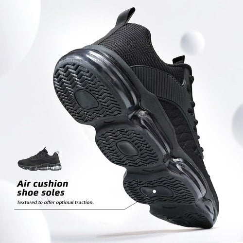 Mens Running Shoes Air Low Top Comfort Walking Lace Up Sneakers Breathable Fashion Tennis Sport Gym Fitness Cross Trainers Black