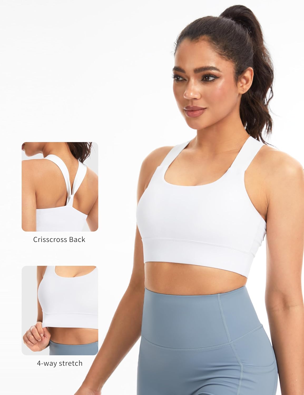The Gym People Women's V Cross Back Sports Bra - Padded, Stretchy, Perfect for Running & Yoga