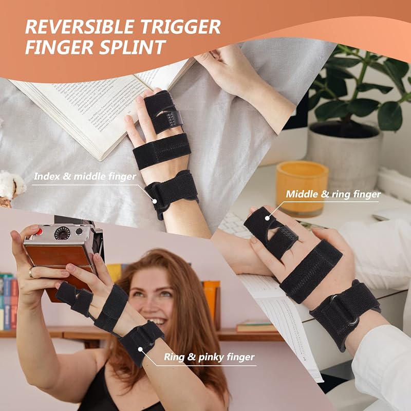 Two-Finger Trigger Finger Splint with Aluminum Support, S/M - Reversible Hand Immobilizer