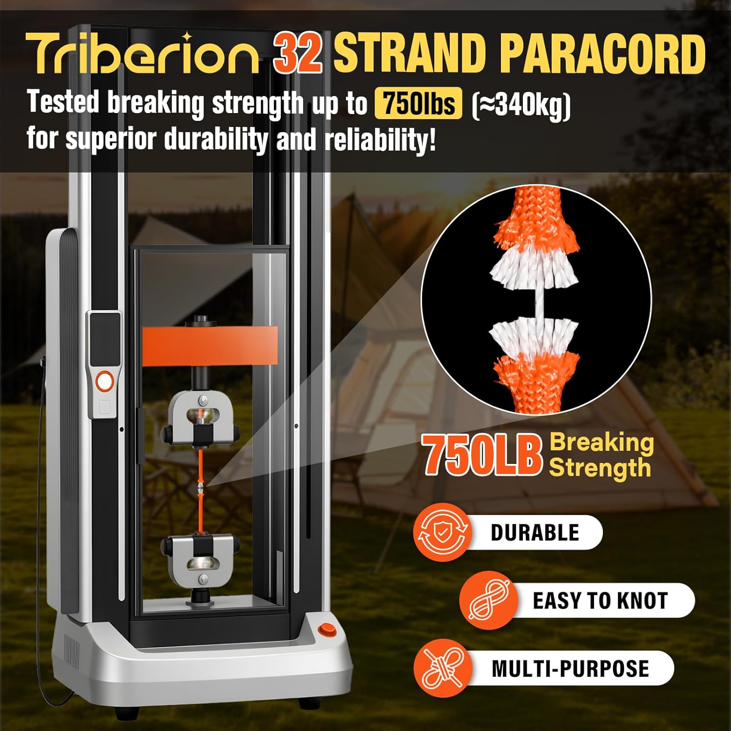 Paracord Rope 750 lb - 500ft Heavy Duty 12-Strand Parachute Cord | Durable Orange Survival Gear