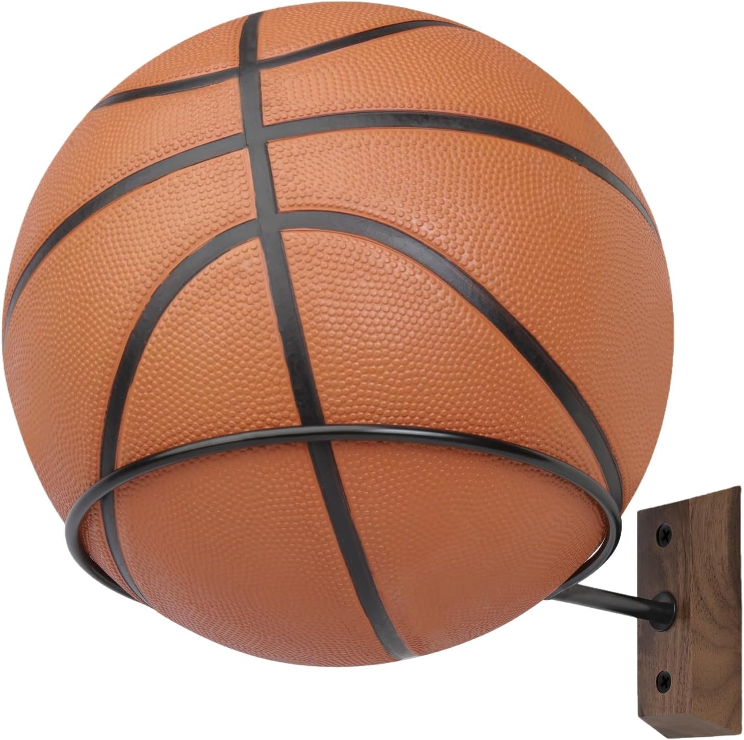 Skiennix Basketball Holder Wall Mount - 7-Inch Solid Black Walnut Base & Metal Ring | Sports Display Rack