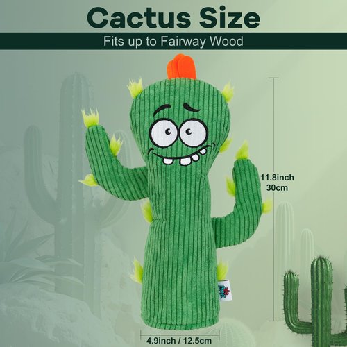 Big Crazy Golf Club Head Covers - Driver Headcover with Unique Corduroy Fabric - Funny Cactus Design - Fairway Wood Hybrid Headcover - Golf Club Protector and Funny Present