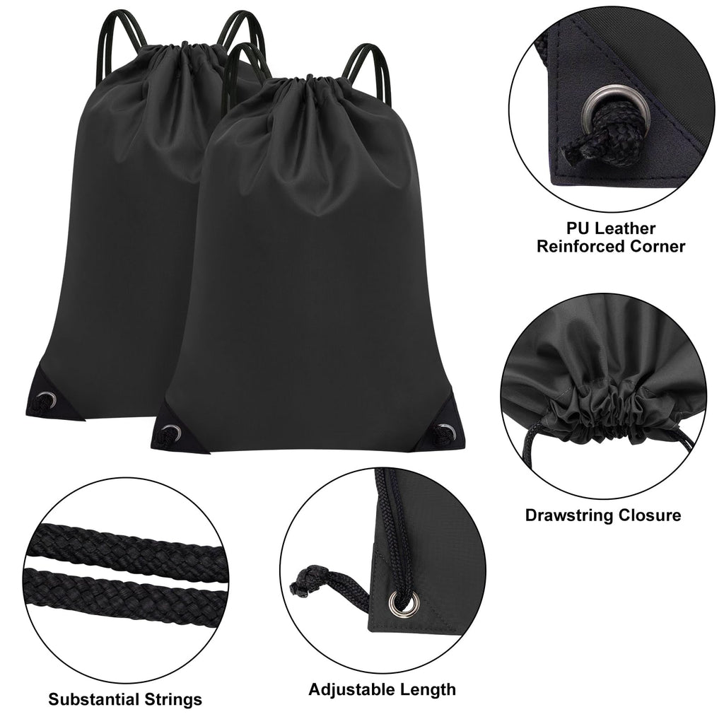 CALACH 2PCS Drawstring Bags Bulk, String Backpack for Men Women, Cinch Bag Draw String Back Bag for Gym, Sports, Travel, Swimming, Beach, Black