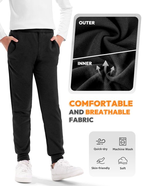 Guicizi Boys Sweatpants Black Grey Athletic Track Running Active Joggers Pants with Pockets Drawstring Size 10-12 Boys Clothes Kids Activewear
