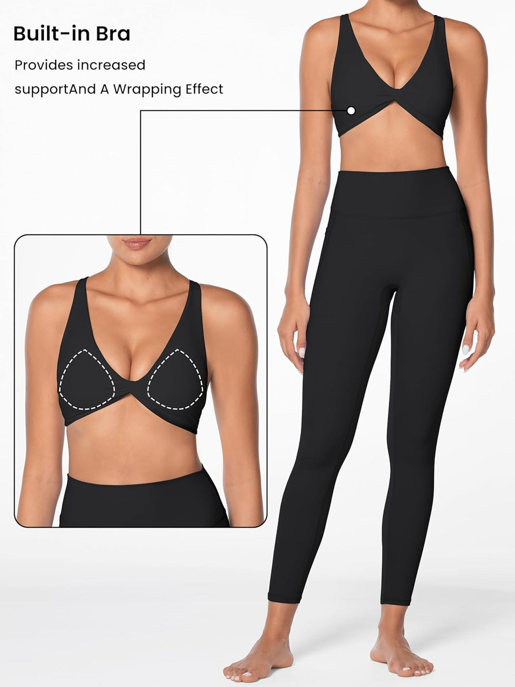 Sunzel Women's V-Neck Twist Sports Bra - Low Impact, Removable Pads, Cross Back Design, Casual Fit