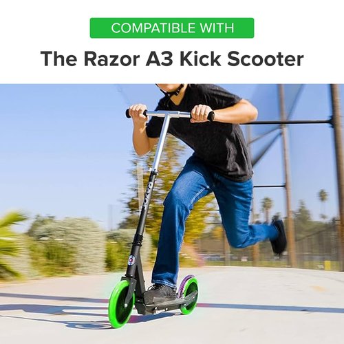 AlveyTech 125 mm Wheels for the Razor A3 Kick Scooter, Clear Wheel Green Hub (Set of 2)