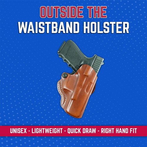 DeSantis Mini Scabbard OWB Holster - Leather Holster, Right Hand Holster, Adjustable Belt Holster, Compatible with the GLOCK 19, 19 GEN 5, 19X, 23, 32, 36, 45 - Right Hand Draw, Tan-