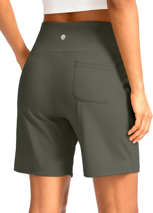 G Gradual Women's Bermuda Long Shorts with Pockets 9" High Waisted Knee Length Shorts for Women Walking Athletic Workout
