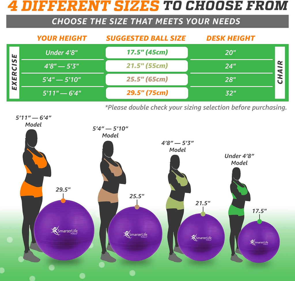 SmarterLife Exercise Ball - Anti-Burst Yoga Ball for Fitness & Stability | Ideal for Core Workouts & Pregnancy