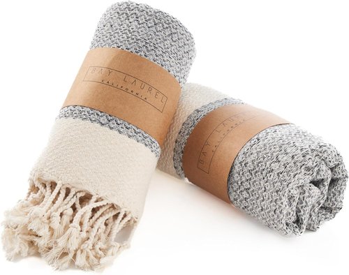 BAY LAUREL Turkish Hand Towels - Soft & Absorbent Decorative Set of 2 | Boho Gray 15x26 Inches for Bathroom, Gym & Spa