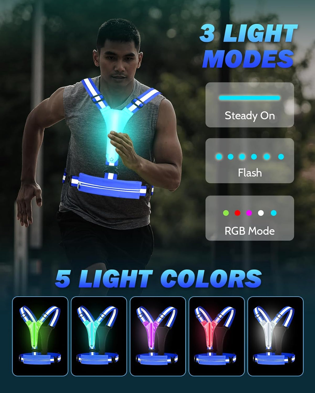 Skiennix LED Reflective Running Vest - Rechargeable High Visibility Safety Gear for Night Runners | Adjustable Fit