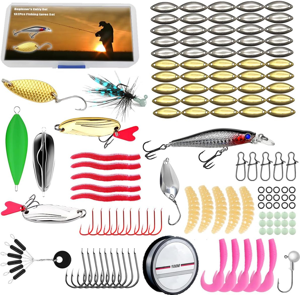 Skiennix Fishing Lures Kit - 132Pcs Tackle Box with Crankbaits, Hooks & Jigs for Freshwater Bass, Trout & Walleye