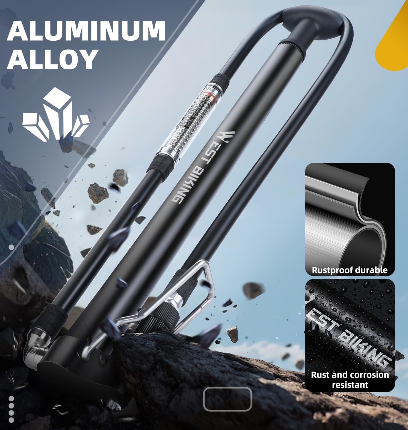 Skiennix Mini Bike Pump - Portable Aluminum Alloy 160PSI Floor Pump for Presta & Schrader Valves | Lightweight Design