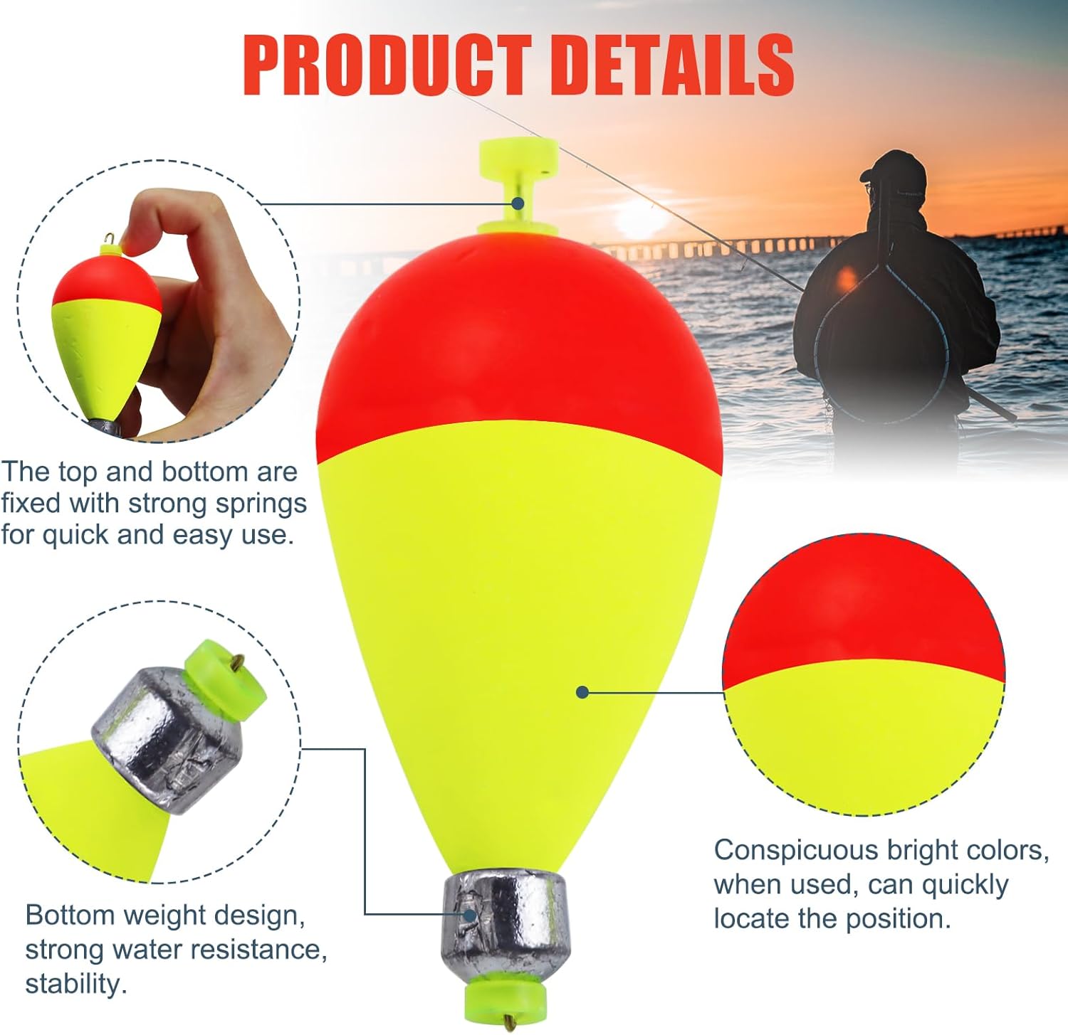 Weighted Fishing Bobbers 10-Pack - High-Visibility Slip Bobbers for Catfish | 5 Sizes & Styles