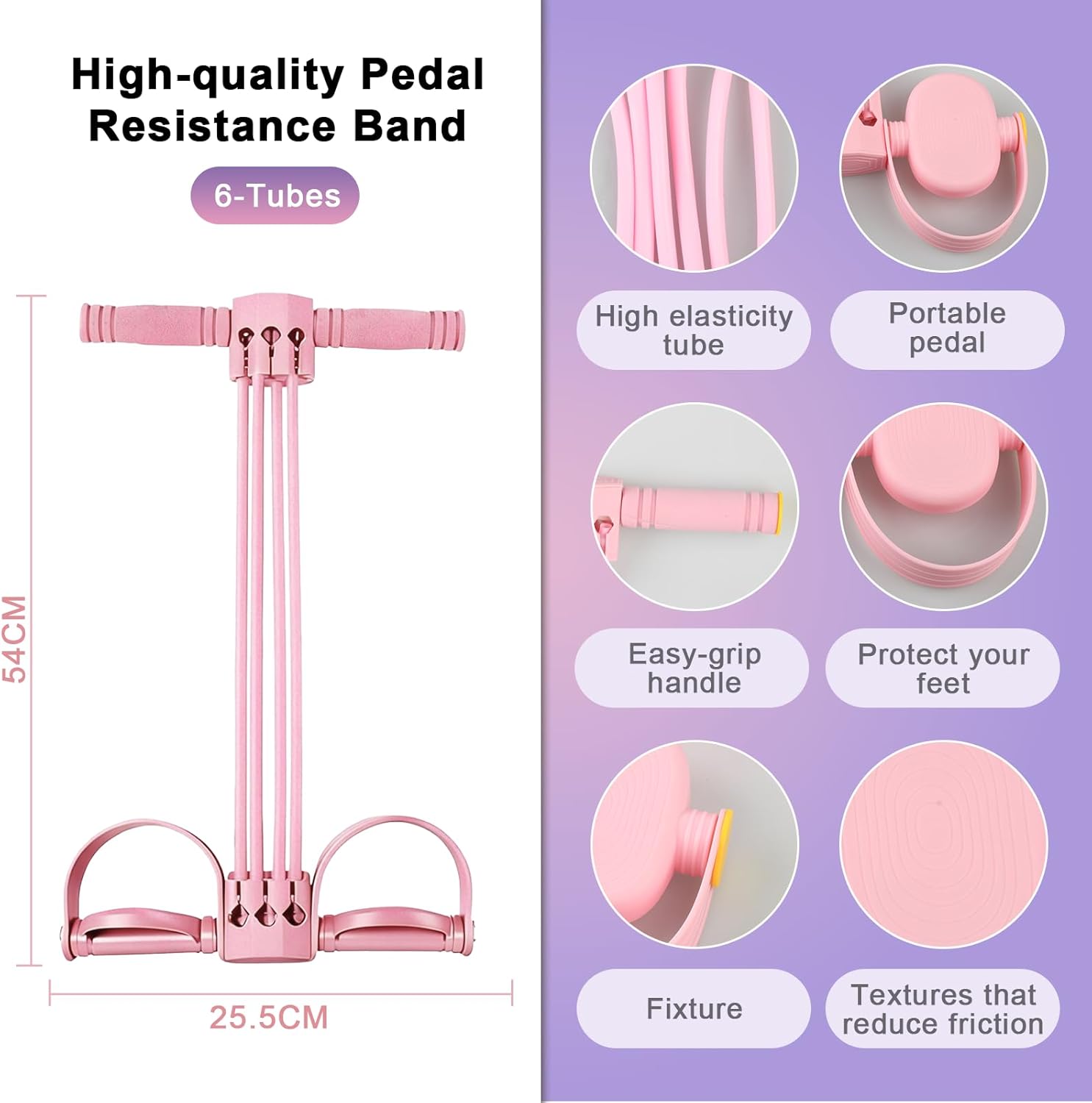 Upgrade Pedal Resistance Band - 6-Tube Detachable Yoga Bands for Full Body Stretching & Shaping